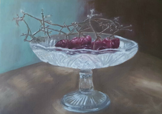 Grapes in a Glass Bowl Oil Painting