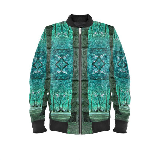 Aqua Blue Turquoise Tree Architecture designer bomber jacket