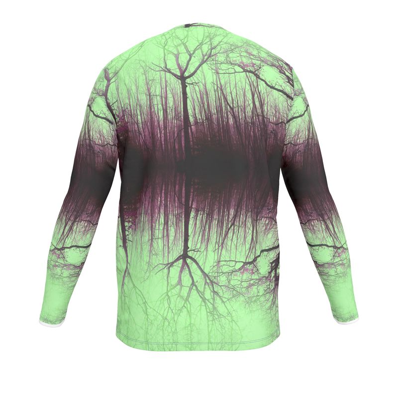 Green Long Sleeve designer t shirt. Mens unisex unique fashion top. Clothing for nature lovers.