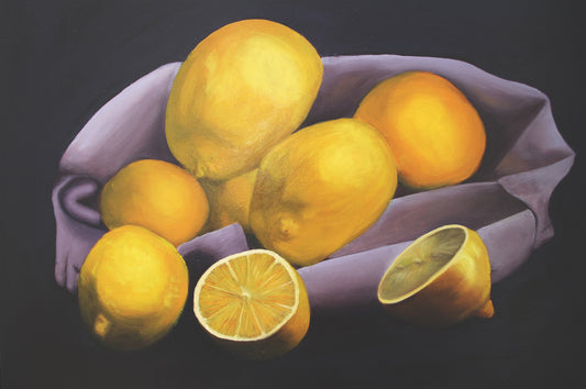 Limoni - Pittura a olio incorniciata