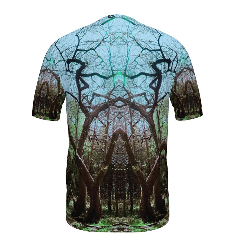Tree Majesty Mens Unisex Fitted Designer Blue T Shirt Artist Designed Nature Print