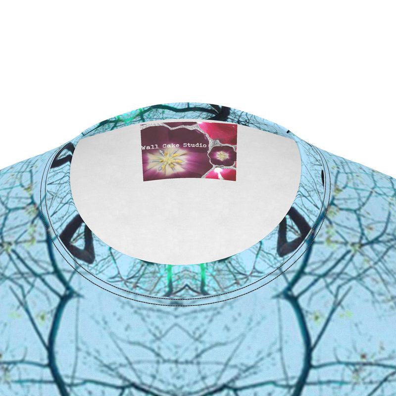 Tree Majesty Mens Unisex Fitted Designer Blue T Shirt Artist Designed Nature Print