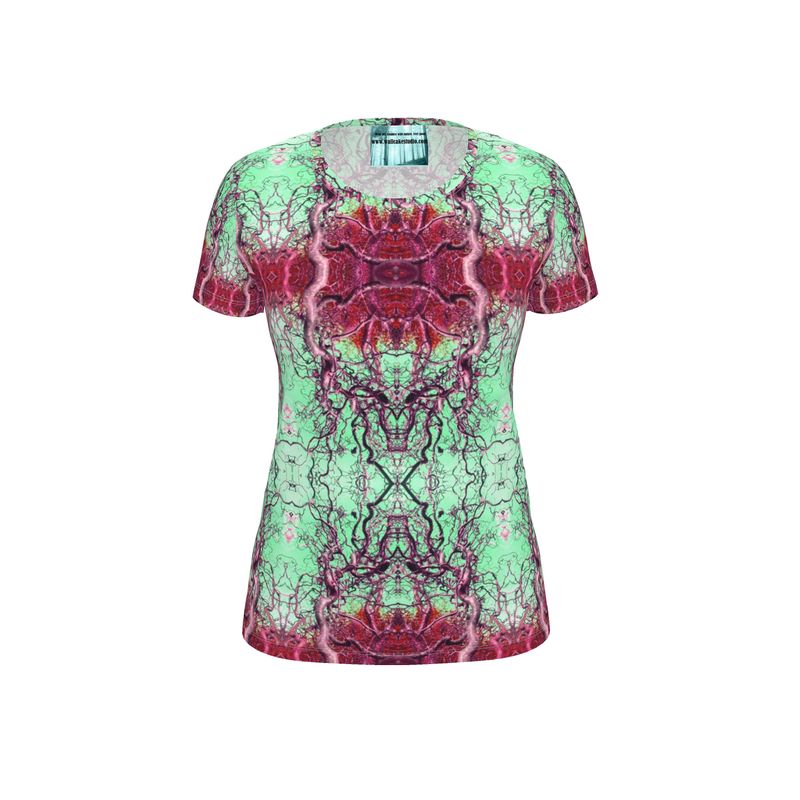 Green and magenta curly hazel designer fitted t shirt