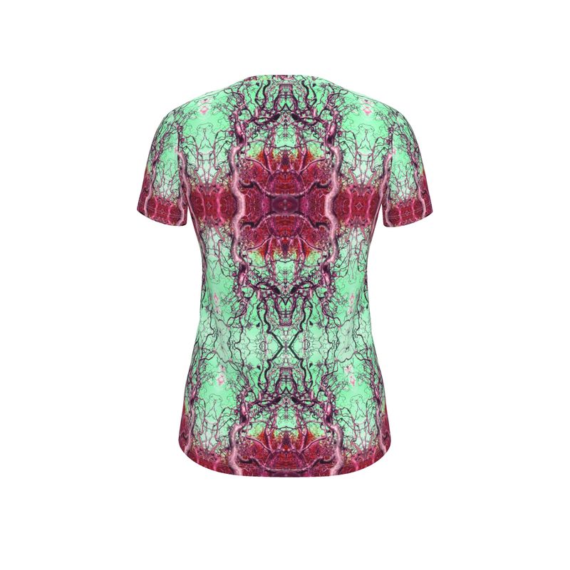 Green and magenta curly hazel designer fitted t shirt